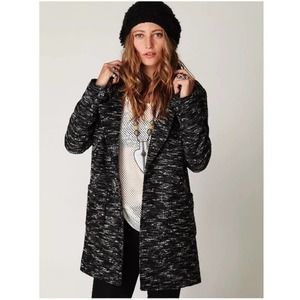 Free People Bouclé Textured Overcoat Jacket Coat black tweed S